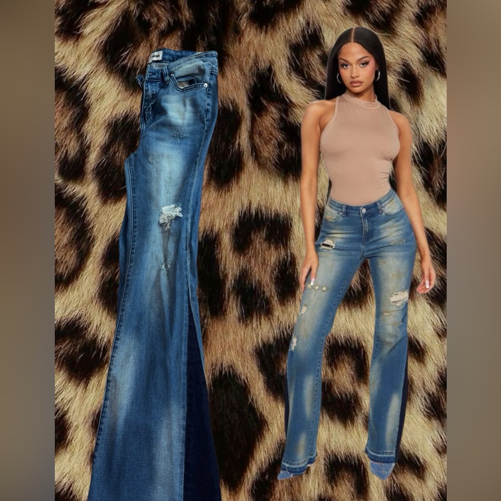(Size 7) Fashion Nova “Can't Keep Up” Stretch Mid Rise Flare Jean - Medium Wash - Picture 3 of 3
